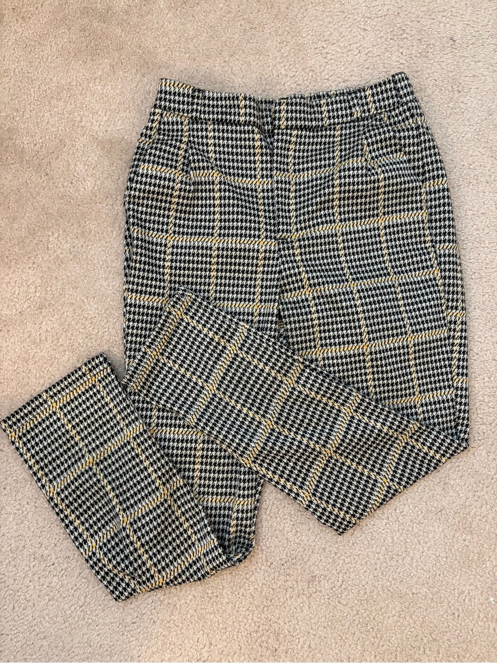 Houndstooth Plaid womens Trousers - Black, White & Yellow